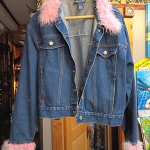 Baccini Blue Jean Jacket with Pink Fur Trim